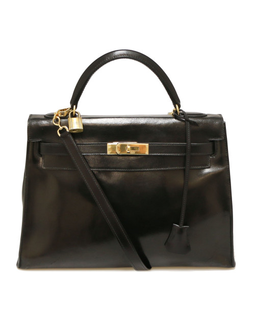 Sac Kelly sellier 32 HERMES box noir vintage
