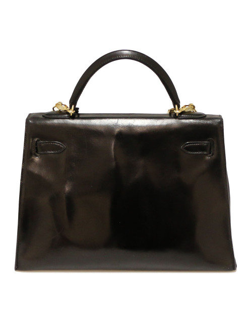 Sac Kelly sellier 32 HERMES box noir vintage
