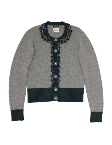 Cardigan gris CHANEL T38 broderies