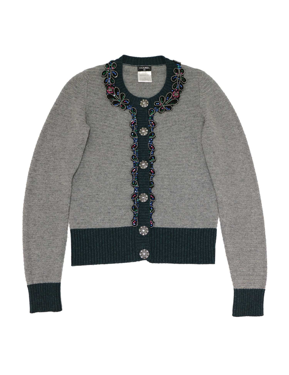 Cardigan gris CHANEL T38 broderies