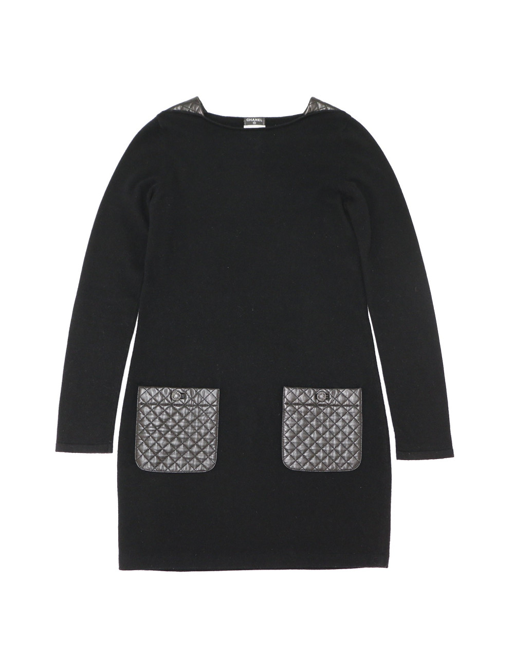 Robe CHANEL t34 cachemire et cuir