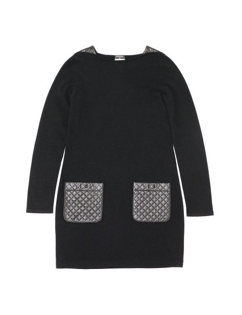 Robe CHANEL t34 cachemire et cuir