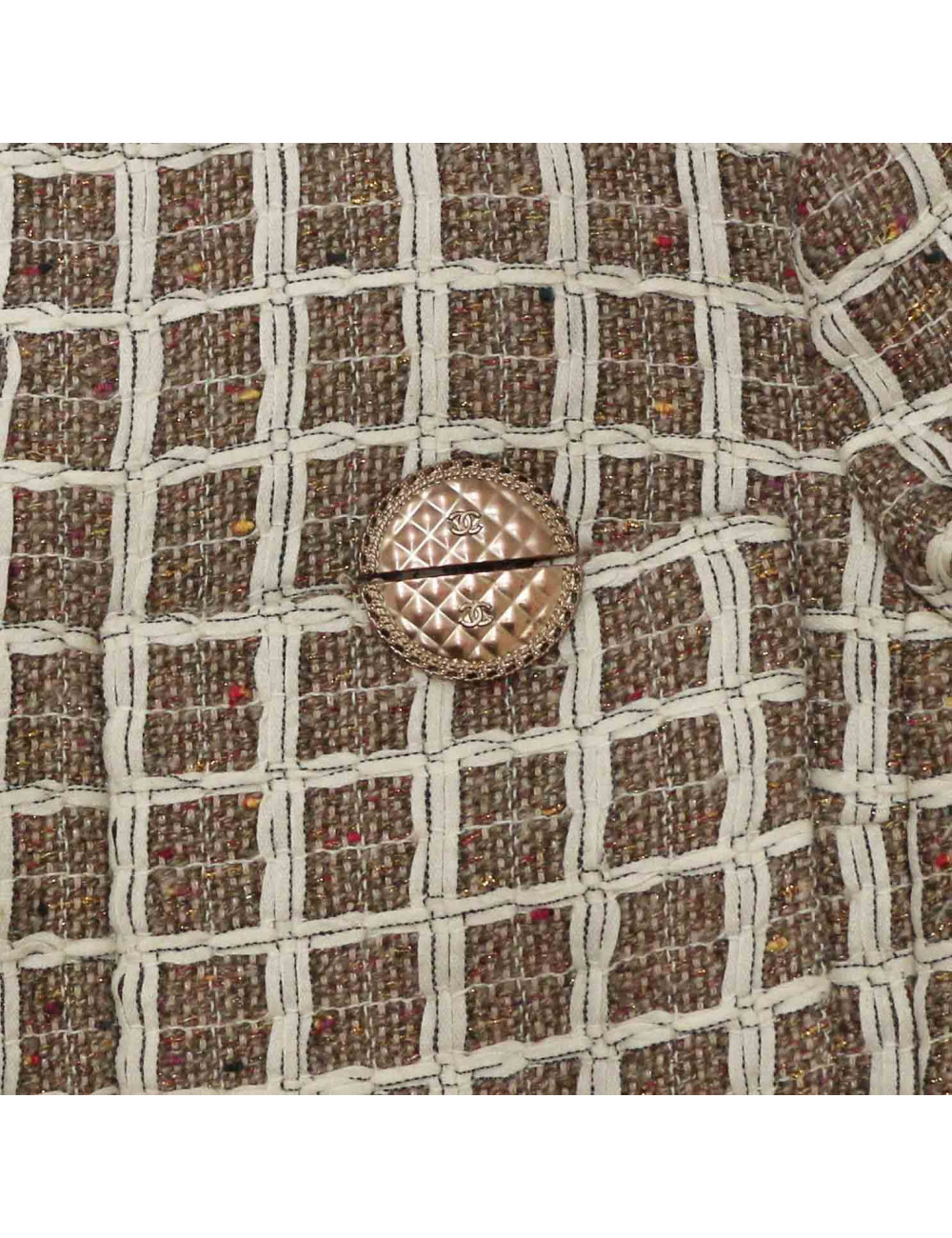 Manteau CHANEL t38 tweed beige et blanc