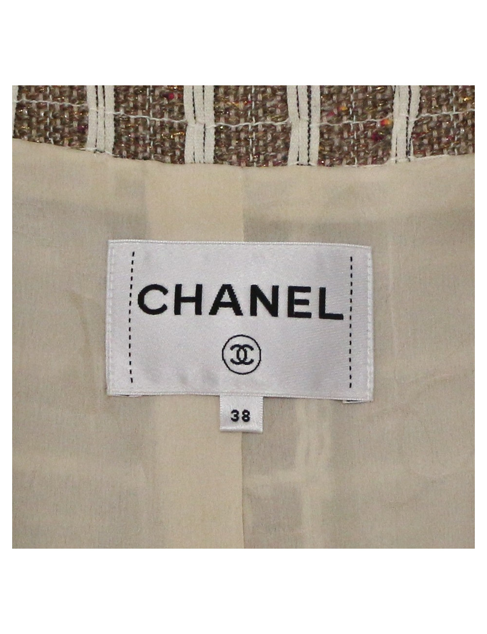 Manteau CHANEL t38 tweed beige et blanc