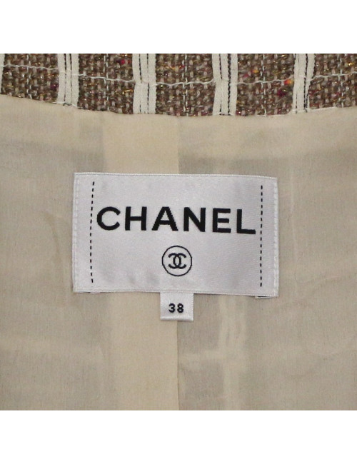 Manteau CHANEL t38 tweed beige et blanc