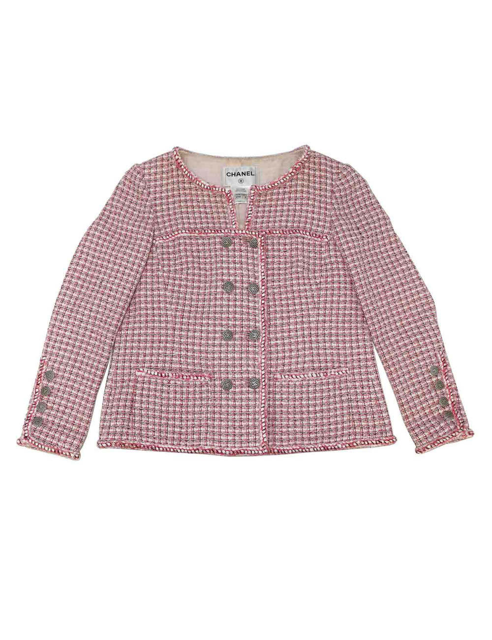 Veste CHANEL t38 tweed rose et blanc