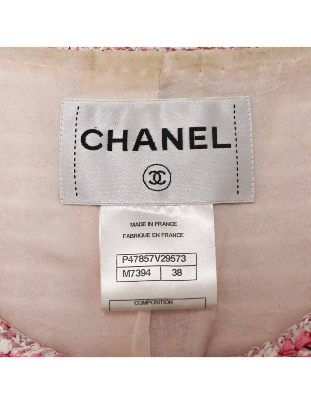 Veste CHANEL t38 tweed rose et blanc