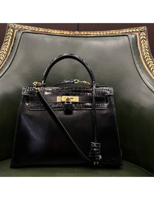 Kelly 28 HERMES box noir Vintage