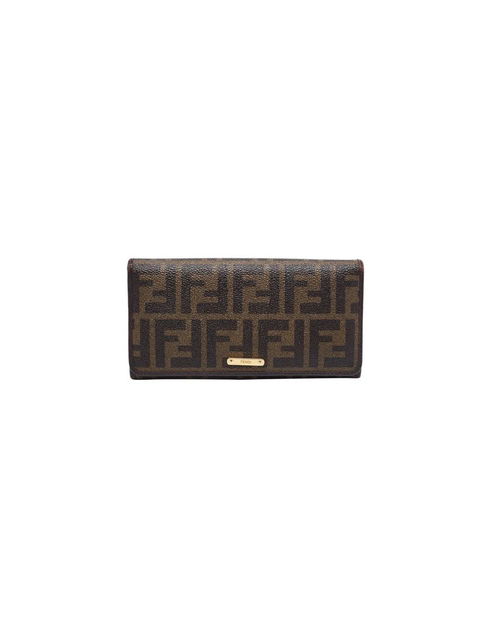 Portefeuille FENDI toile monogram et cuir marron