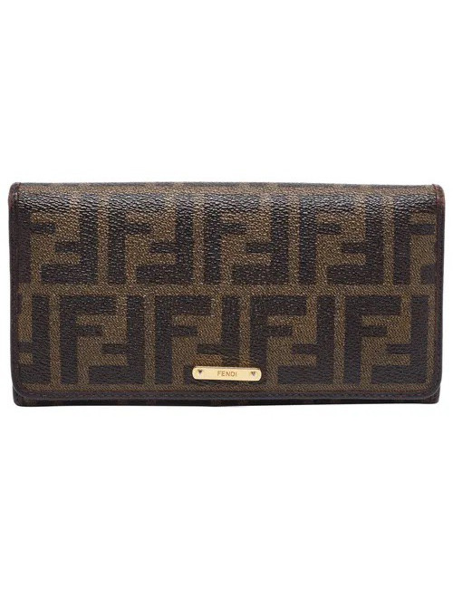 Portefeuille FENDI toile monogram et cuir marron