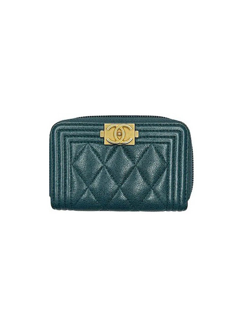 Porte cartes CHANEL cuir d'agneau vert anis