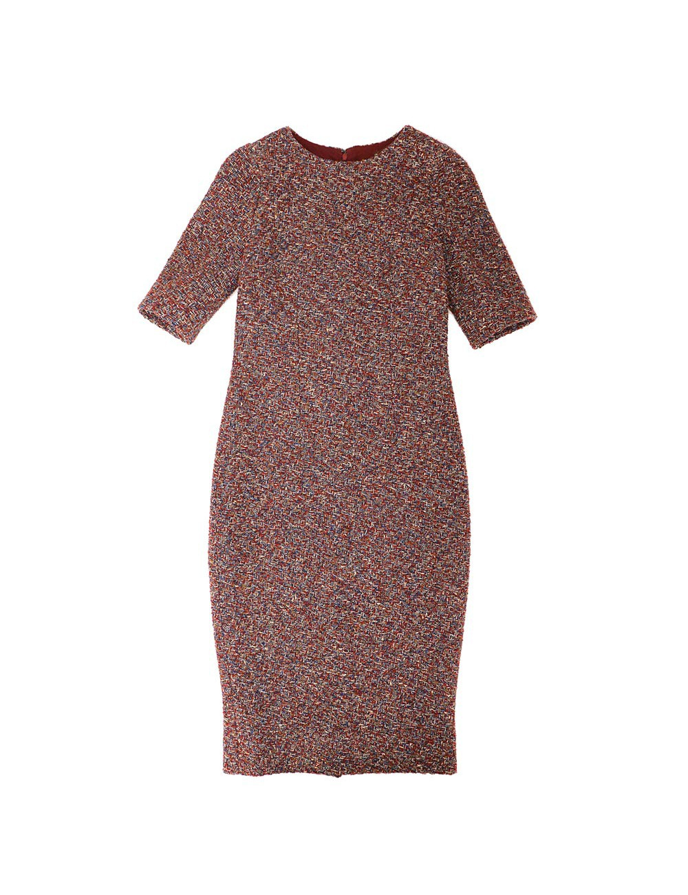 Robe tweed CHANEL T34 bordeaux, or