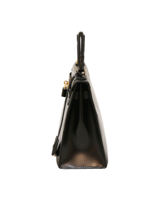 HERMES Kelly 28 Vintage black Box leather and crocodile