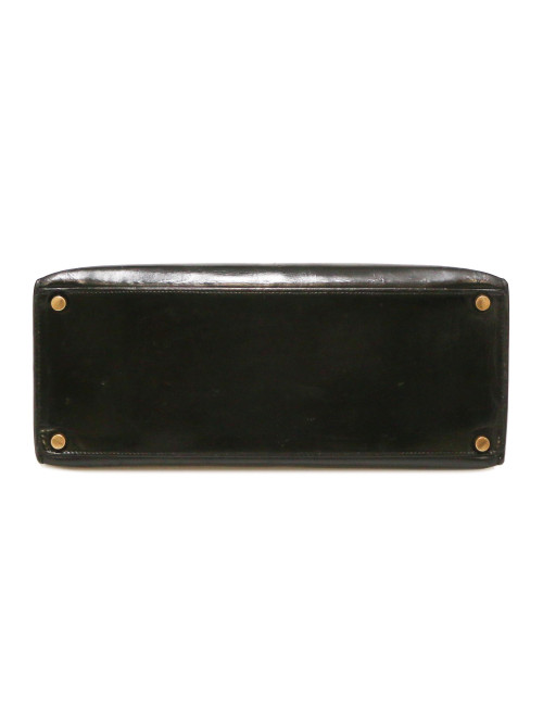 HERMES Kelly 28 Vintage black Box leather and crocodile