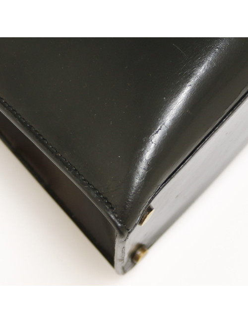 HERMES Kelly 28 Vintage black Box leather and crocodile