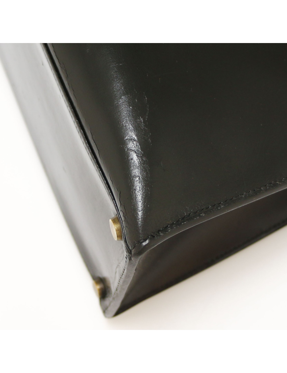 HERMES Kelly 28 Vintage black Box leather and crocodile