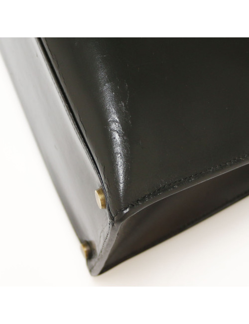 HERMES Kelly 28 Vintage black Box leather and crocodile