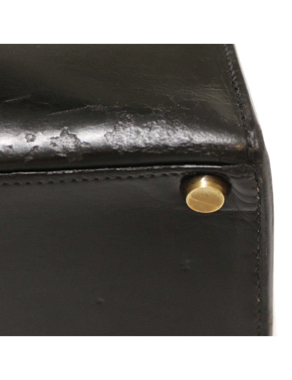 HERMES Kelly 28 Vintage black Box leather and crocodile