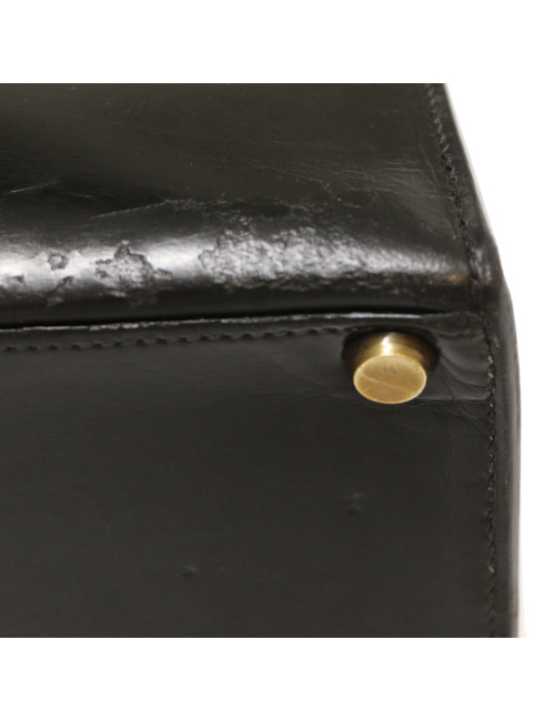 HERMES Kelly 28 Vintage black Box leather and crocodile