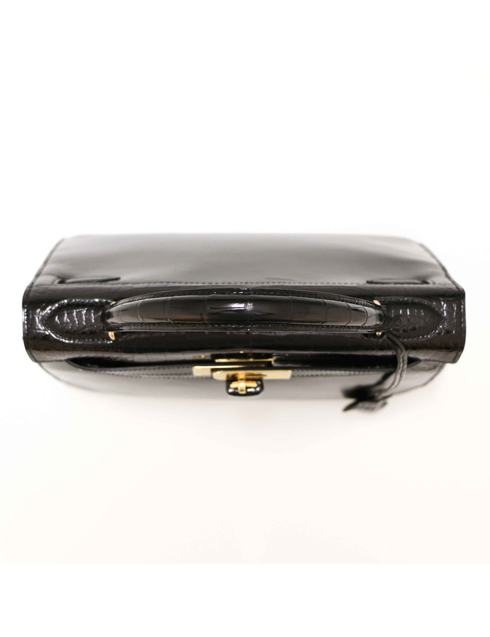 HERMES Kelly 28 Vintage black Box leather and crocodile