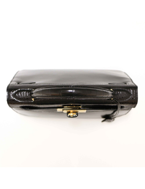 HERMES Kelly 28 Vintage black Box leather and crocodile