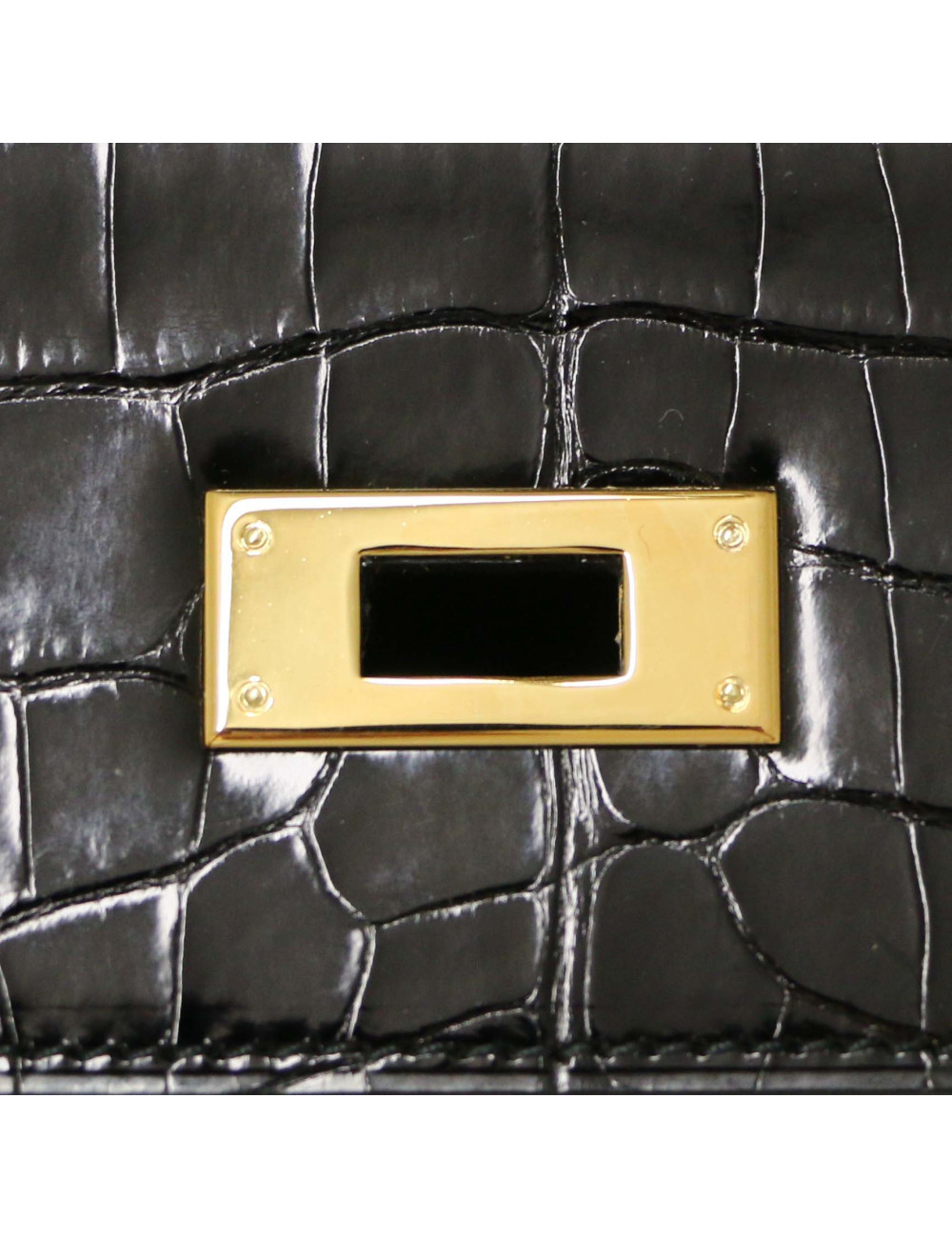 HERMES Kelly 28 Vintage black Box leather and crocodile