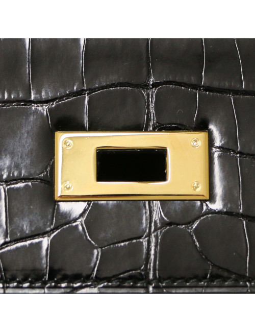 HERMES Kelly 28 Vintage black Box leather and crocodile