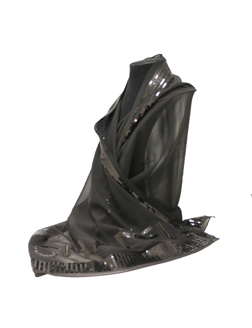Châle CHANEL soie sequins noirs