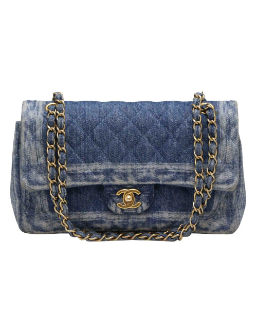Sac Timeless CHANEL denim bleu delavé
