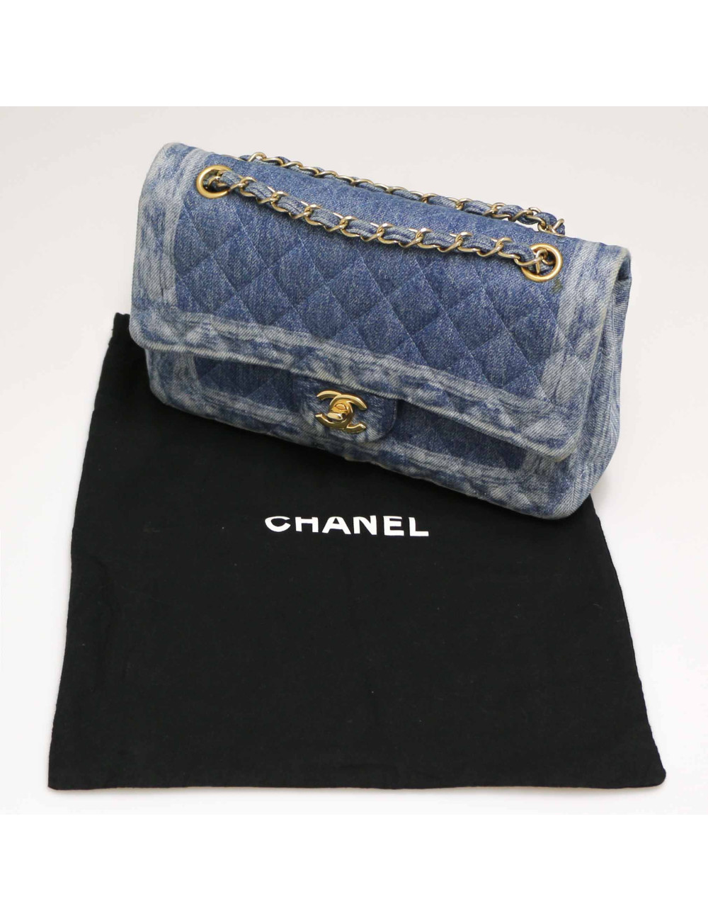 Sac Timeless CHANEL denim bleu delavé