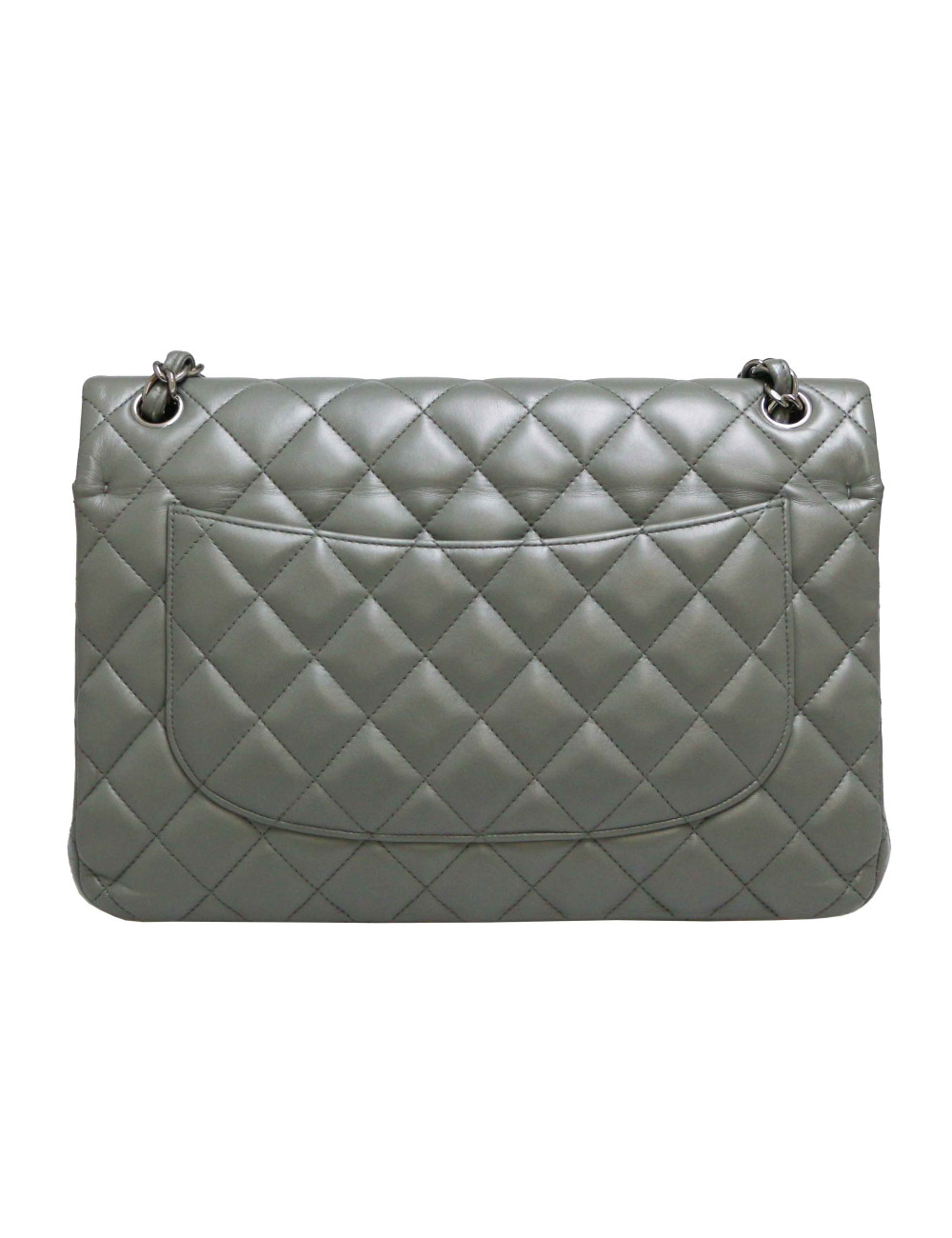 Jumbo CHANEL cuir lisse matelassé gris