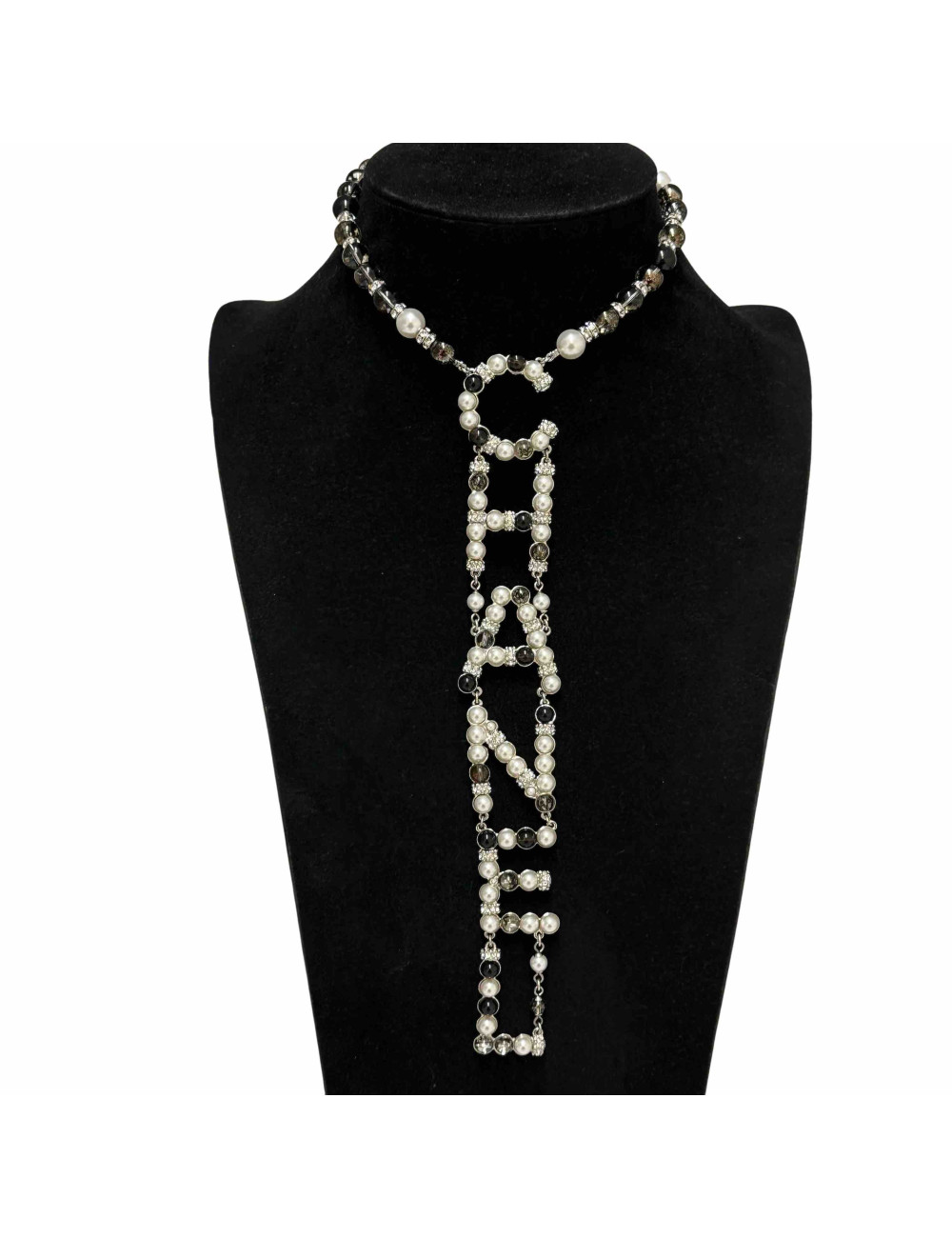 Collier CHANEL pendant CHANEL argent et noir