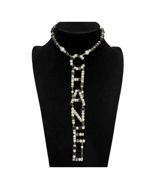 Collier CHANEL pendant CHANEL argent et noir