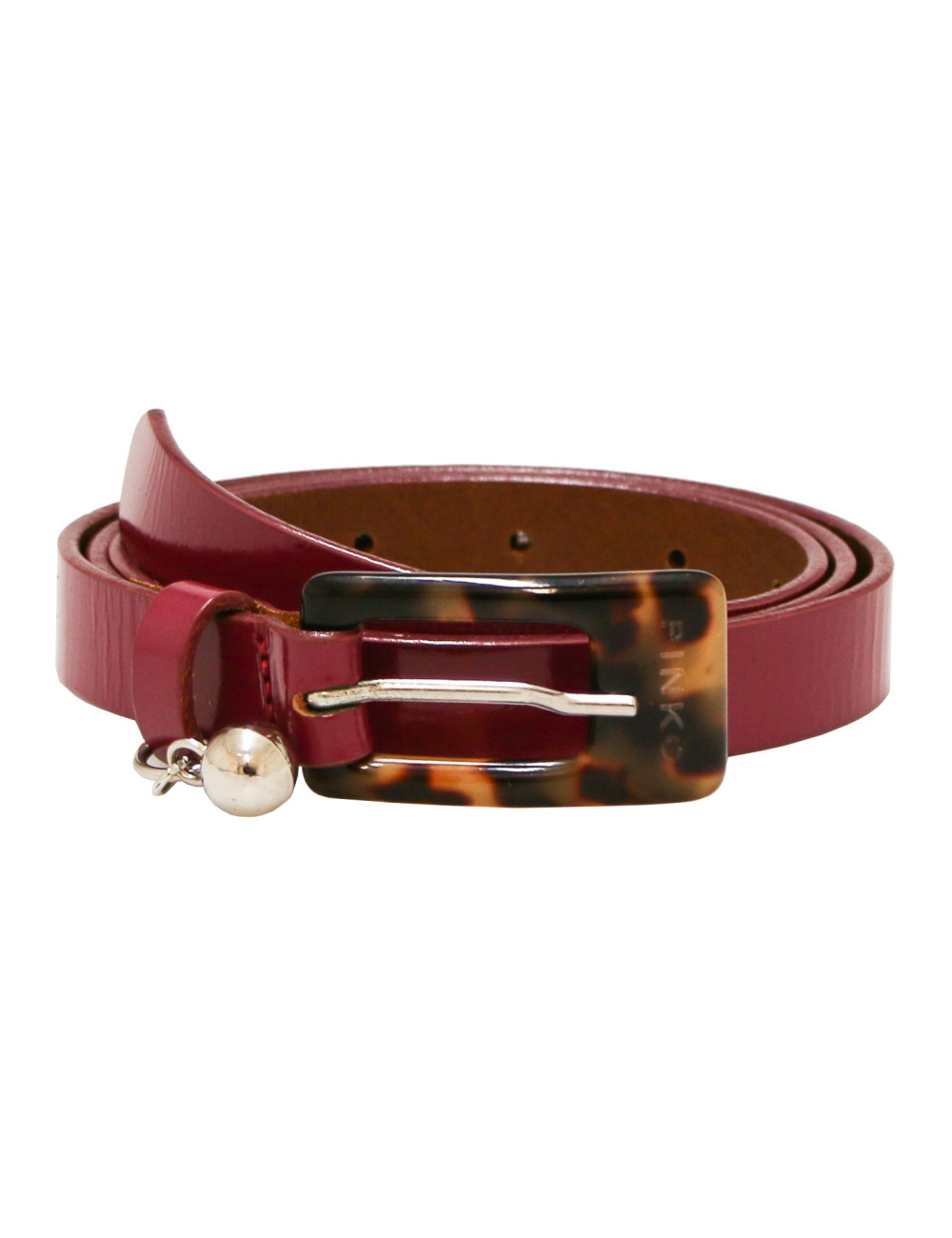 Ceinture fine PINKO cuir verni rose et boucle façon écaille