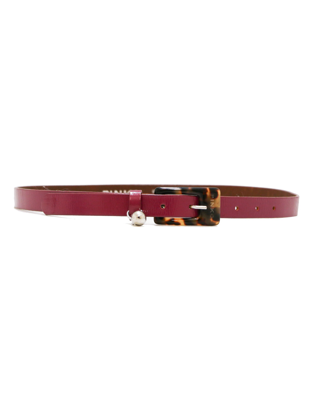 Ceinture fine PINKO cuir verni rose et boucle façon écaille