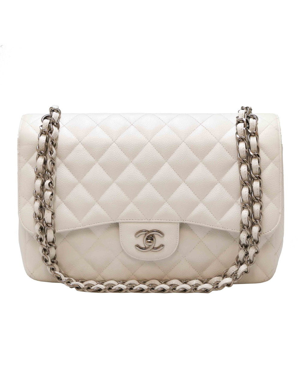 Jumbo CHANEL cuir grainé blanc
