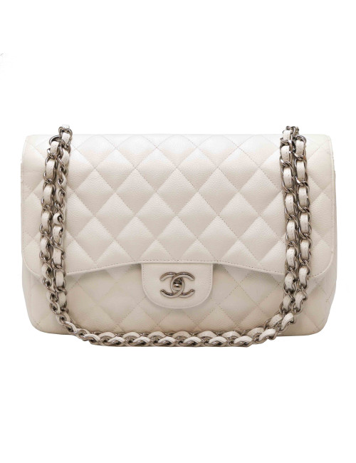 Jumbo CHANEL cuir grainé blanc