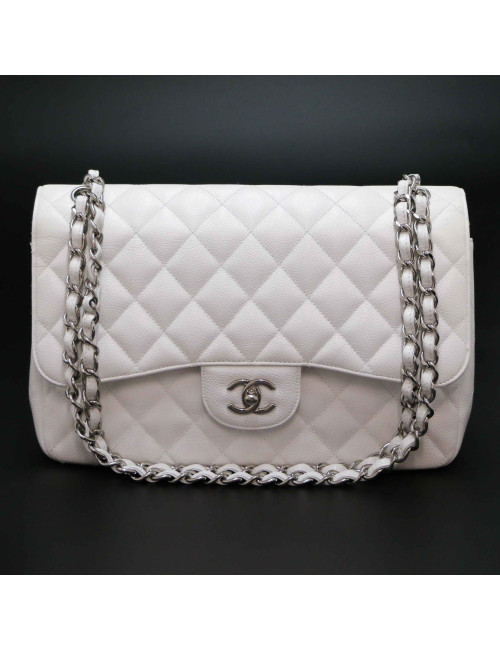 Jumbo CHANEL cuir grainé blanc