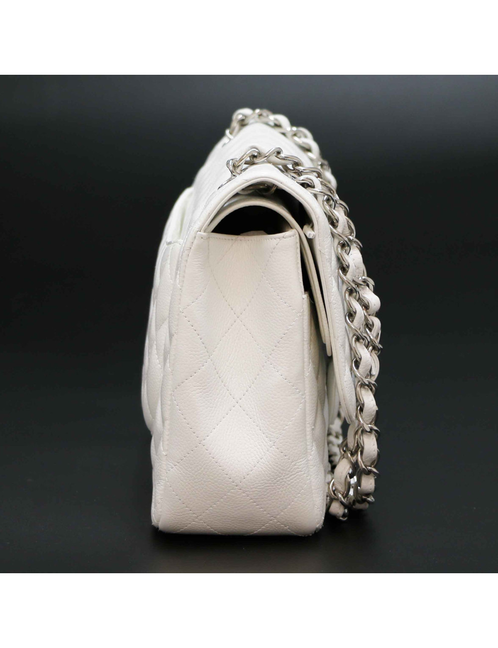 Jumbo CHANEL cuir grainé blanc