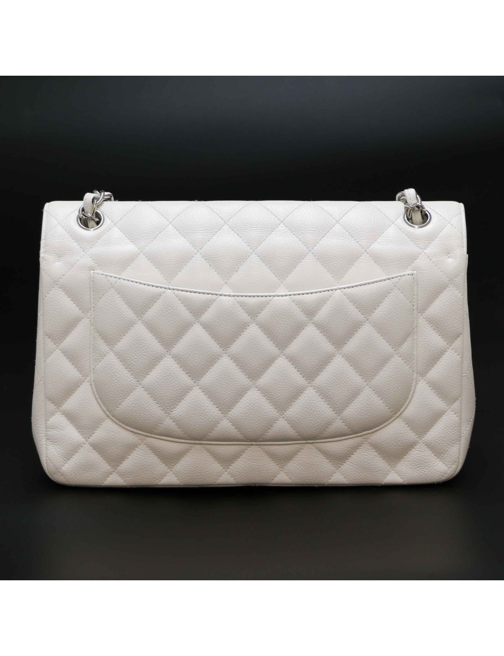 Jumbo CHANEL cuir grainé blanc