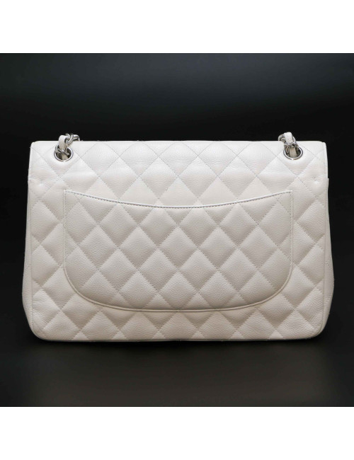 Jumbo CHANEL cuir grainé blanc