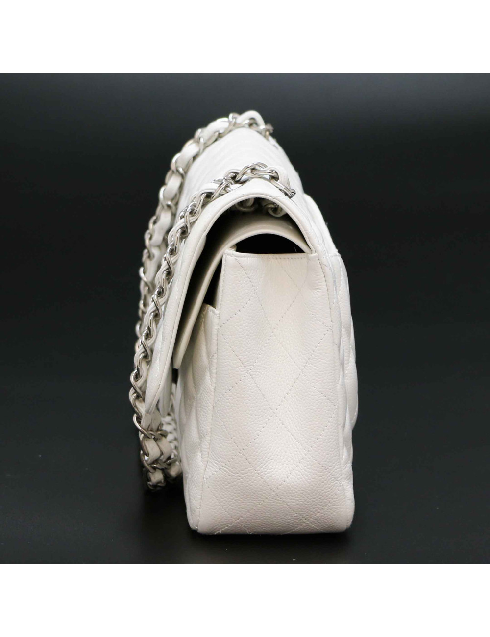 Jumbo CHANEL cuir grainé blanc