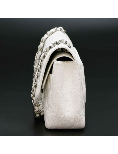 Jumbo CHANEL cuir grainé blanc