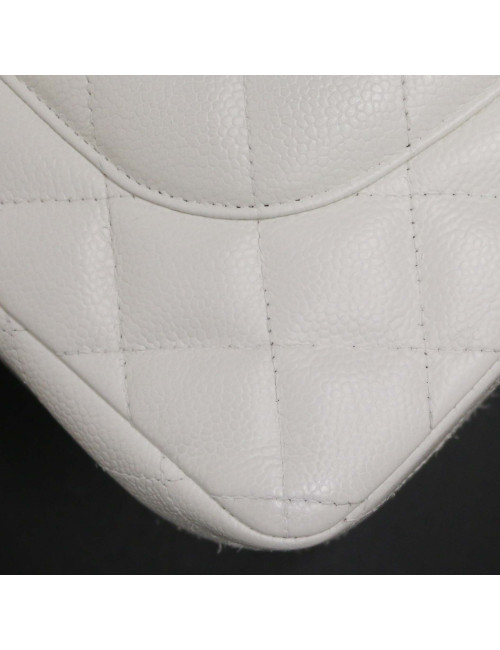 Jumbo CHANEL cuir grainé blanc