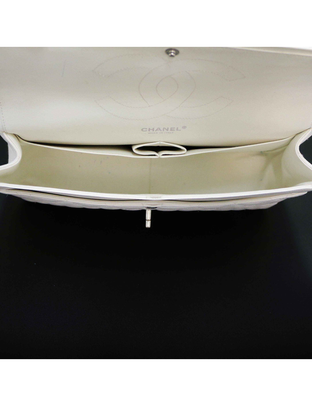Jumbo CHANEL cuir grainé blanc