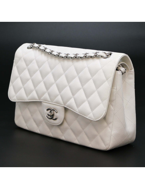 Jumbo CHANEL cuir grainé blanc