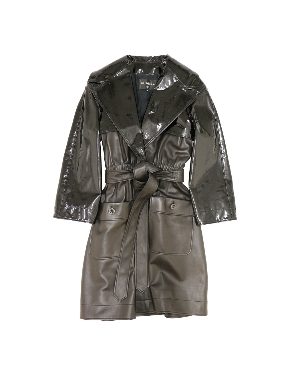 Trench T 42 CHANEL cuir verni et cuir noir