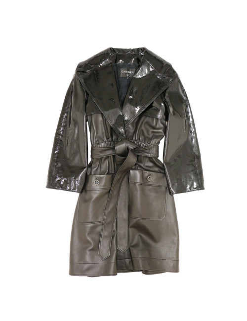 Trench T 42 CHANEL cuir verni et cuir noir