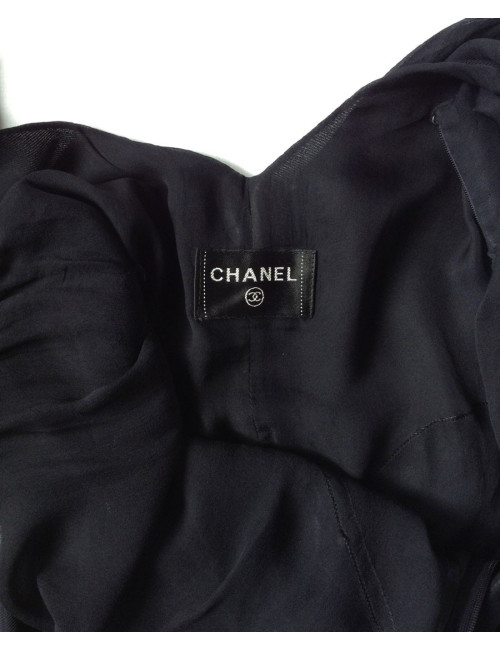 robe CHANEL en soie bleu nuit T38