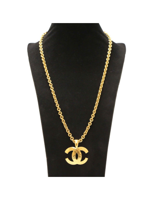Long collier CHANEL CC matelassé doré